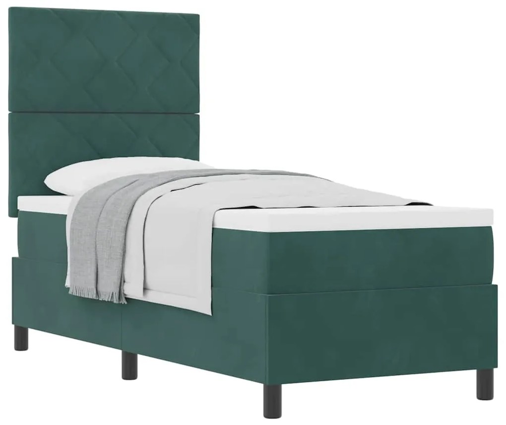 Cama Box com Colchão vidaXL Verde Escuro 80x200 cm Veludo