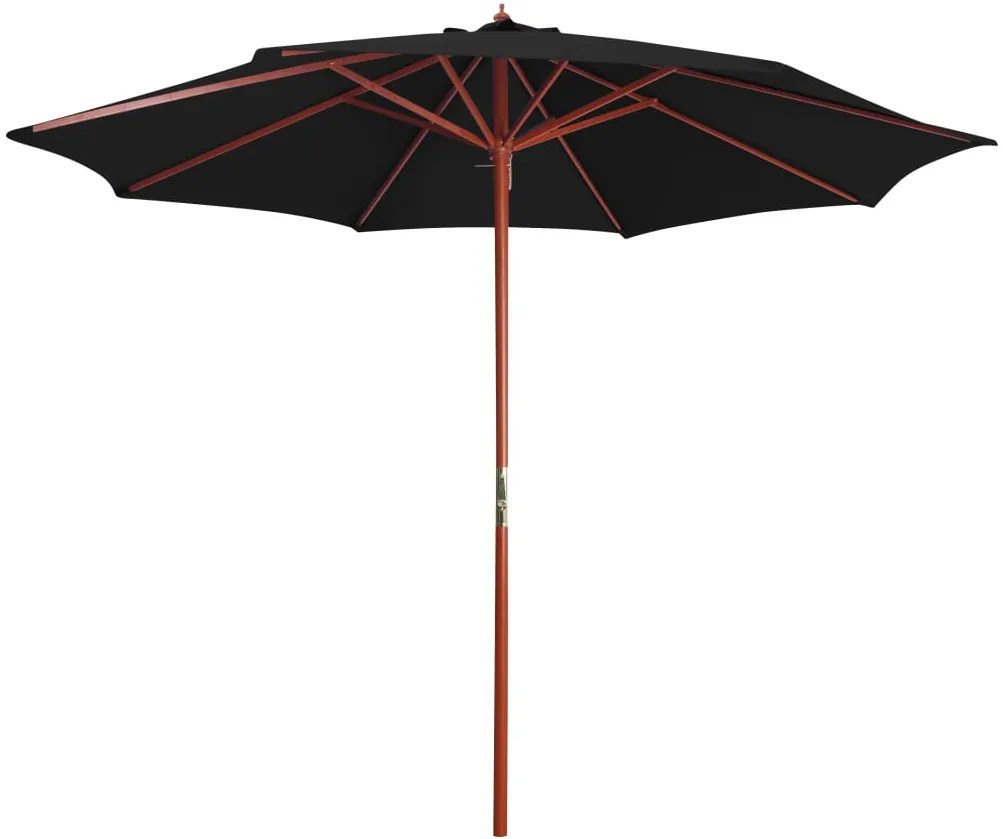 Guarda-sol com mastro de madeira 300x258 cm preto