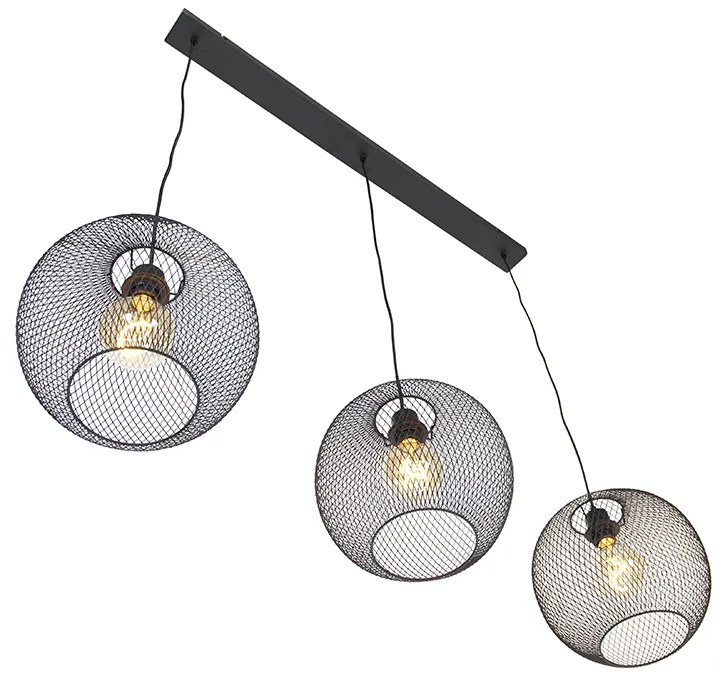 Candeeiro suspenso moderno 3-luzes pretas - MESH Ball Moderno