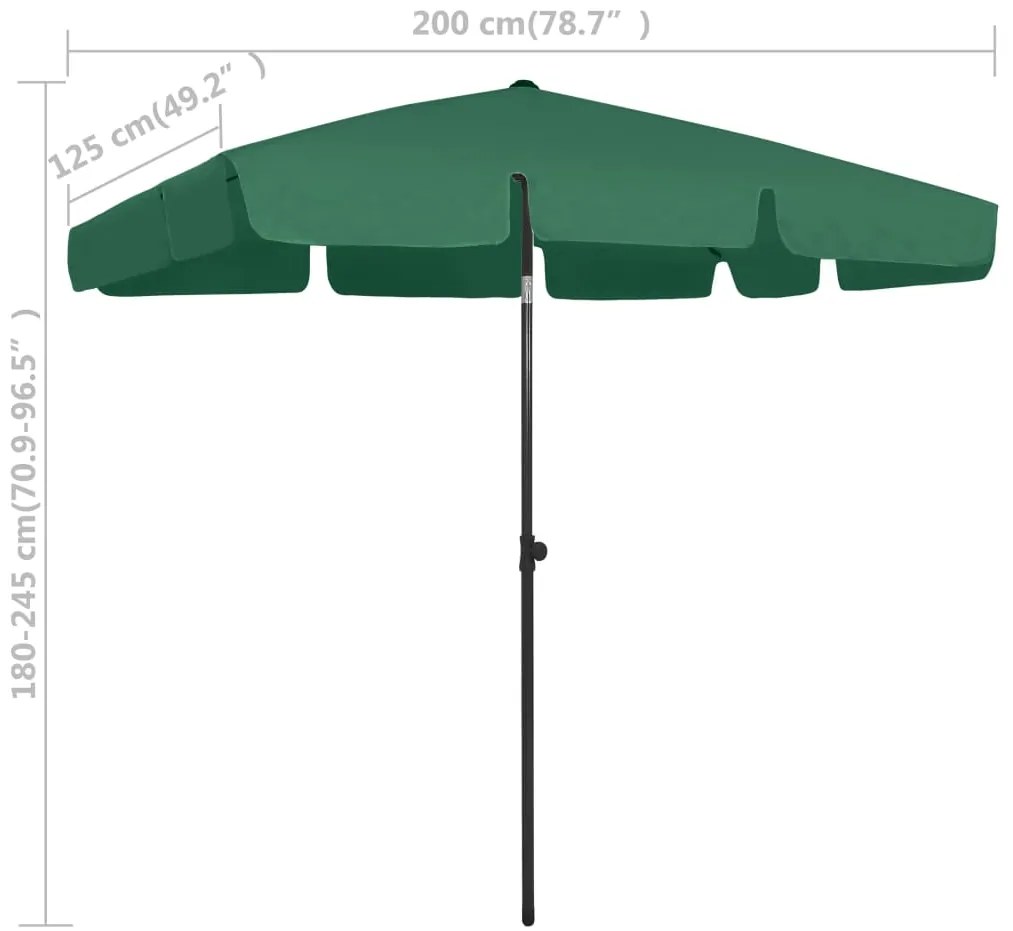 Guarda-sol de praia 200x125 cm verde