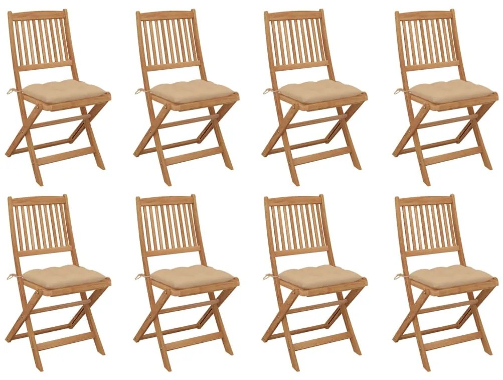vidaXL Cadeiras de exterior dobráveis c/ almofadões 8pcs acácia maciça