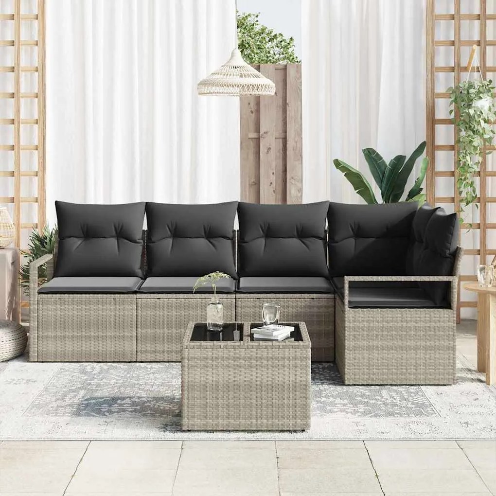 Conjunto de sofá de jardim com 6 peças e almofadas cinzas