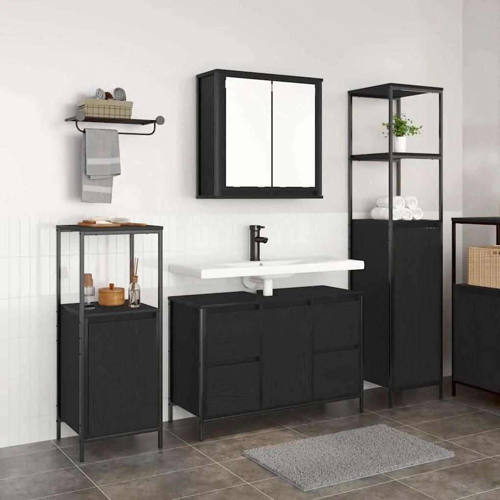 vidaXL Conjunto de Móveis para Banheiro com porta 3 pcs Carvalho preto
