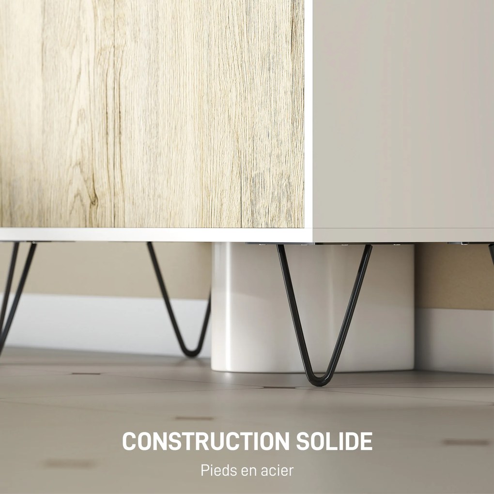 Móvel para lavatório (NÃO INCLUIDO), móvel de casa de banho com 2 portas, pés em aço, 60 x 30 x 60 cm, branco e madeira natural