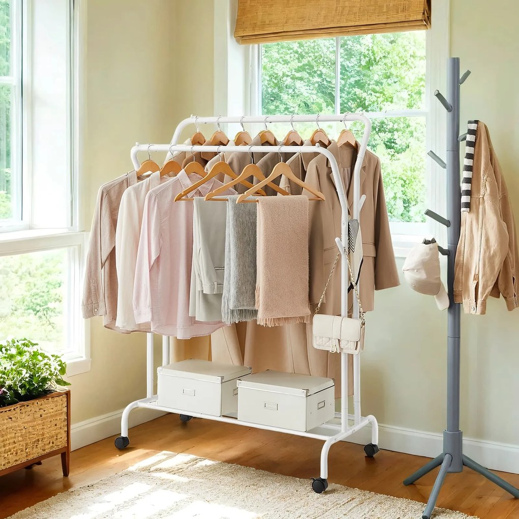 Cabide guarda roupa com rodas de 52,5 x 103,5 x 155 cm branco