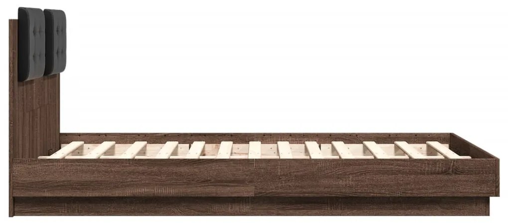 Estrutura cama cabeceira/luzes LED 120x190 cm carvalho castanho