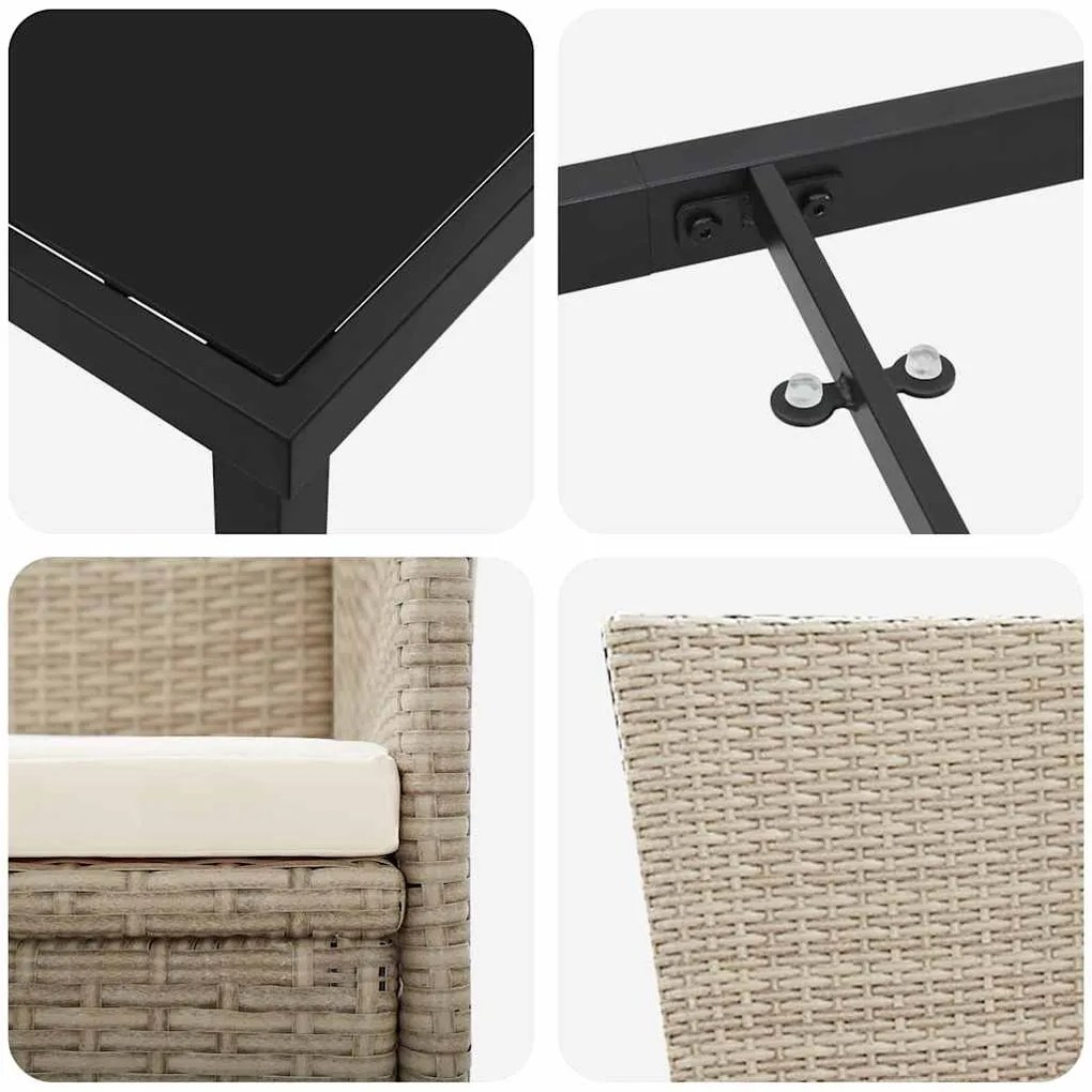 Conjunto de Cadeiras de Jardim Reclináveis 7 pcs Bege