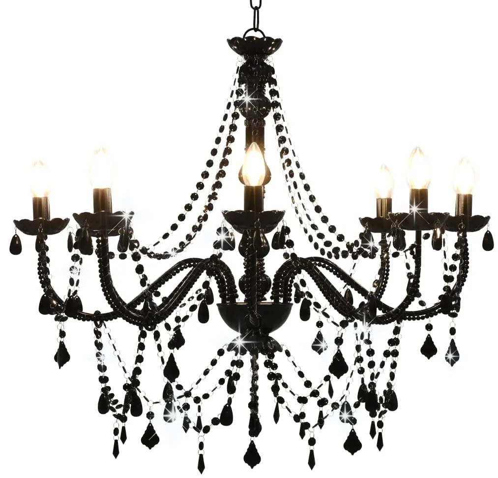 Lustre com contas lâmpadas 8 x E14 preto