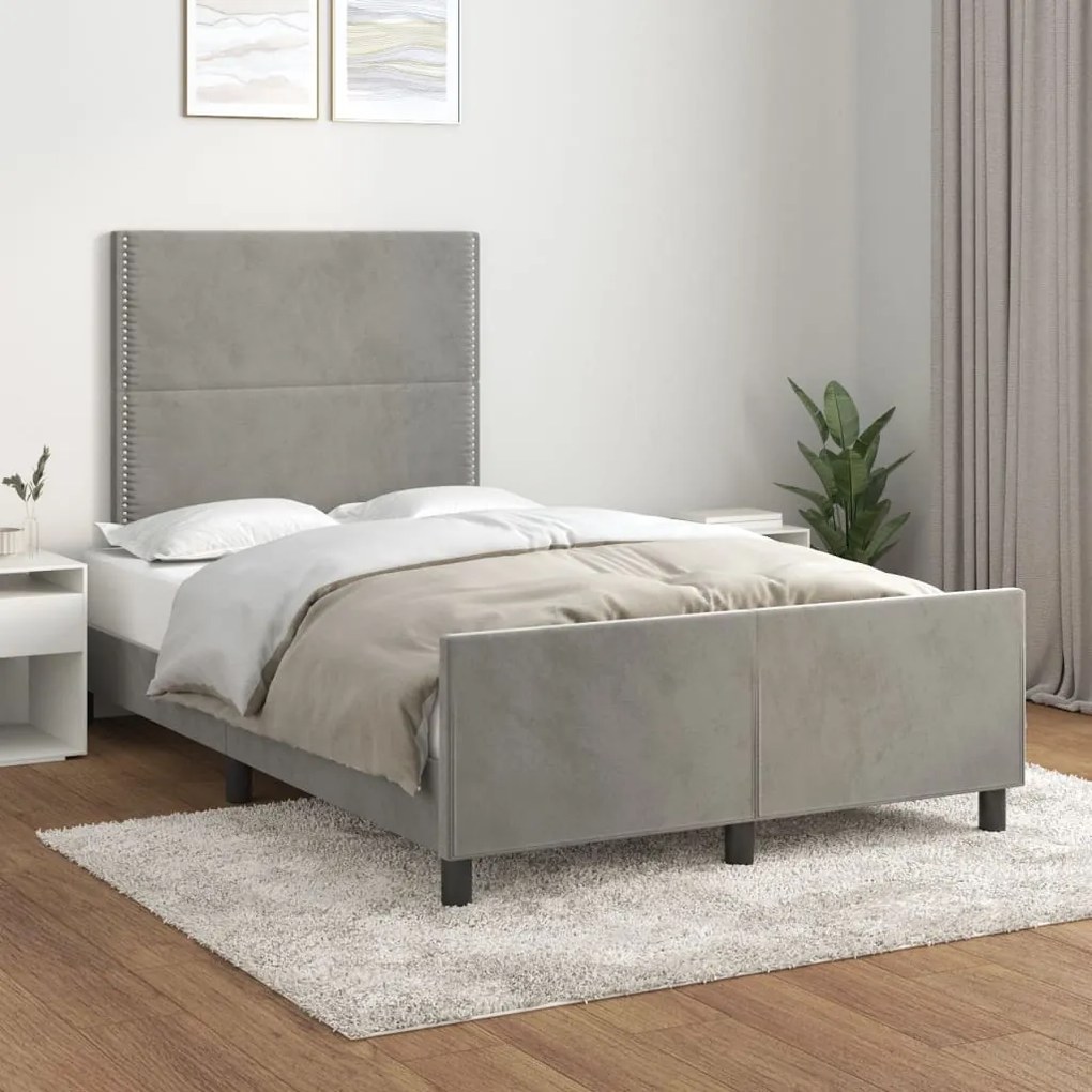Estrutura de cama sem colchão 120x200 cm veludo cinzento-claro