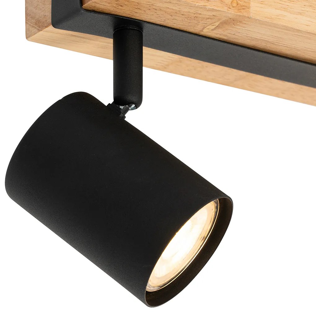 Candeeiro de teto preto com madeira 2 luzes ajustável retangular - Jeana Moderno,Industrial