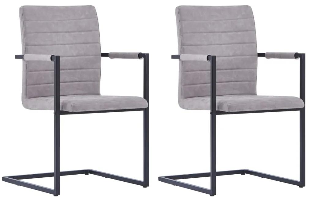 Cadeiras jantar cantilever 2pcs couro artificial cinzento-claro