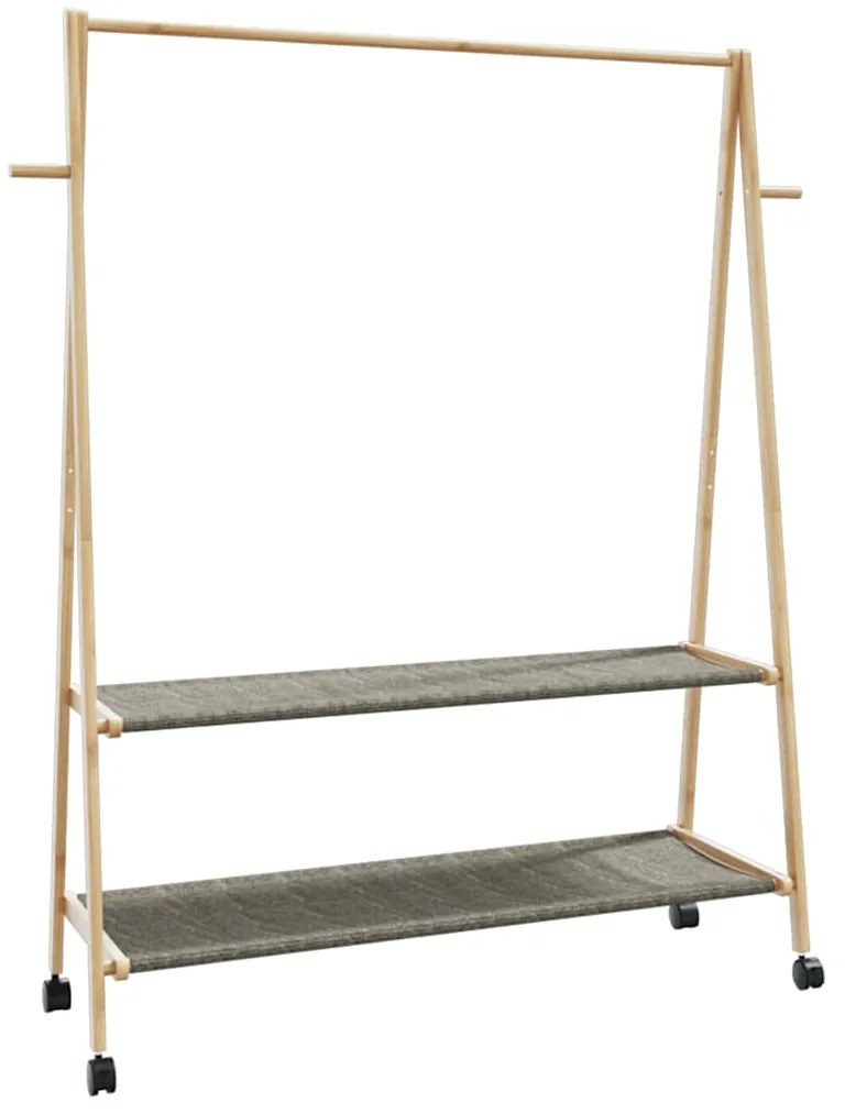vidaXL Cabide com prateleiras e rodas 132x45,5x155,5 cm bambu