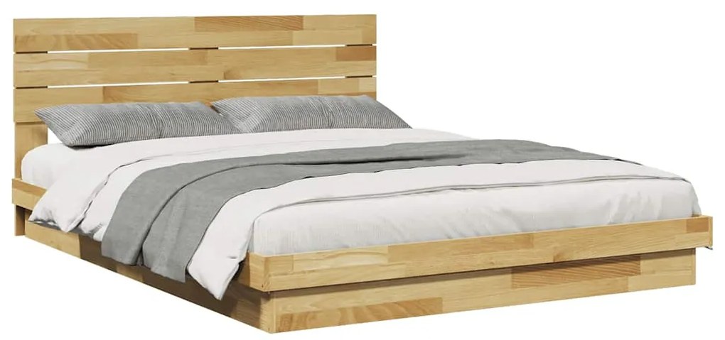 Estrutura cama cabeceira sem colchão 150x200 cm maciça carvalho