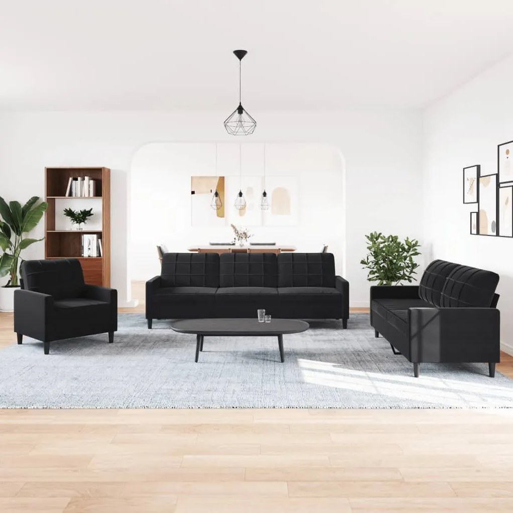4 pcs conjunto de sofás com almofadões veludo preto