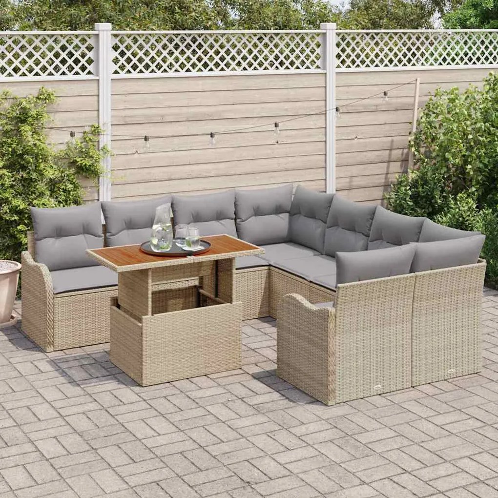 Conjunto de Sofá de Jardim 9 Peças com Almofadas de Rattan Sintético B