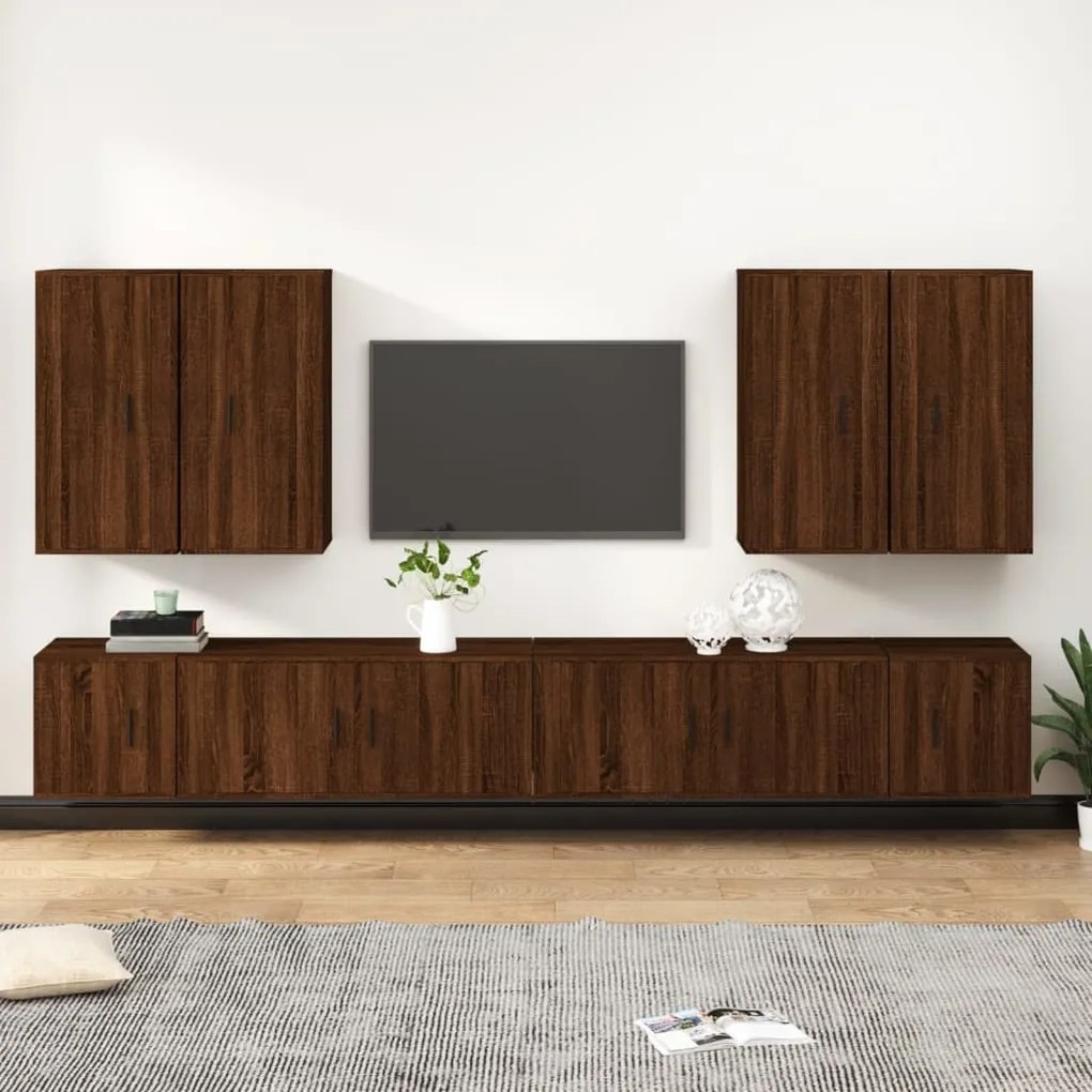 vidaXL Conjunto móveis de TV 8pcs madeira processada carvalho castanho