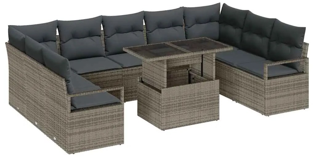 Conjunto de Sofá de Jardim vidaXL 10 Peças com Almofadas Cinza de Ratt
