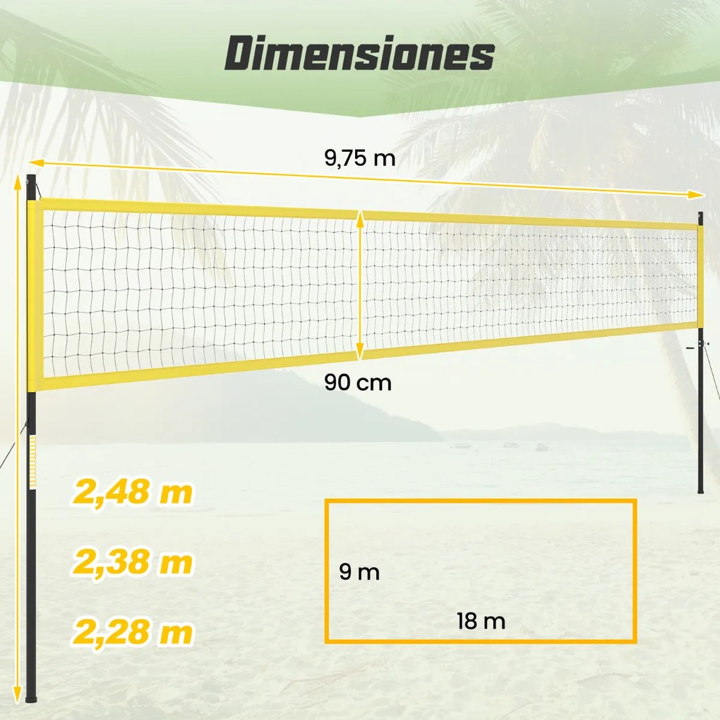 Conjunto de rede de voleibol portátil para exterior Sistema de rede de voleibol de alta resistência com postes ajustáveis em altura Amarelo