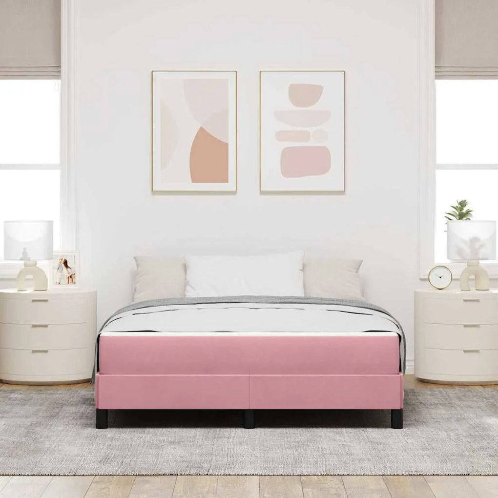 Cama box spring com colchão Rosa 160 x 200 cm Veludo