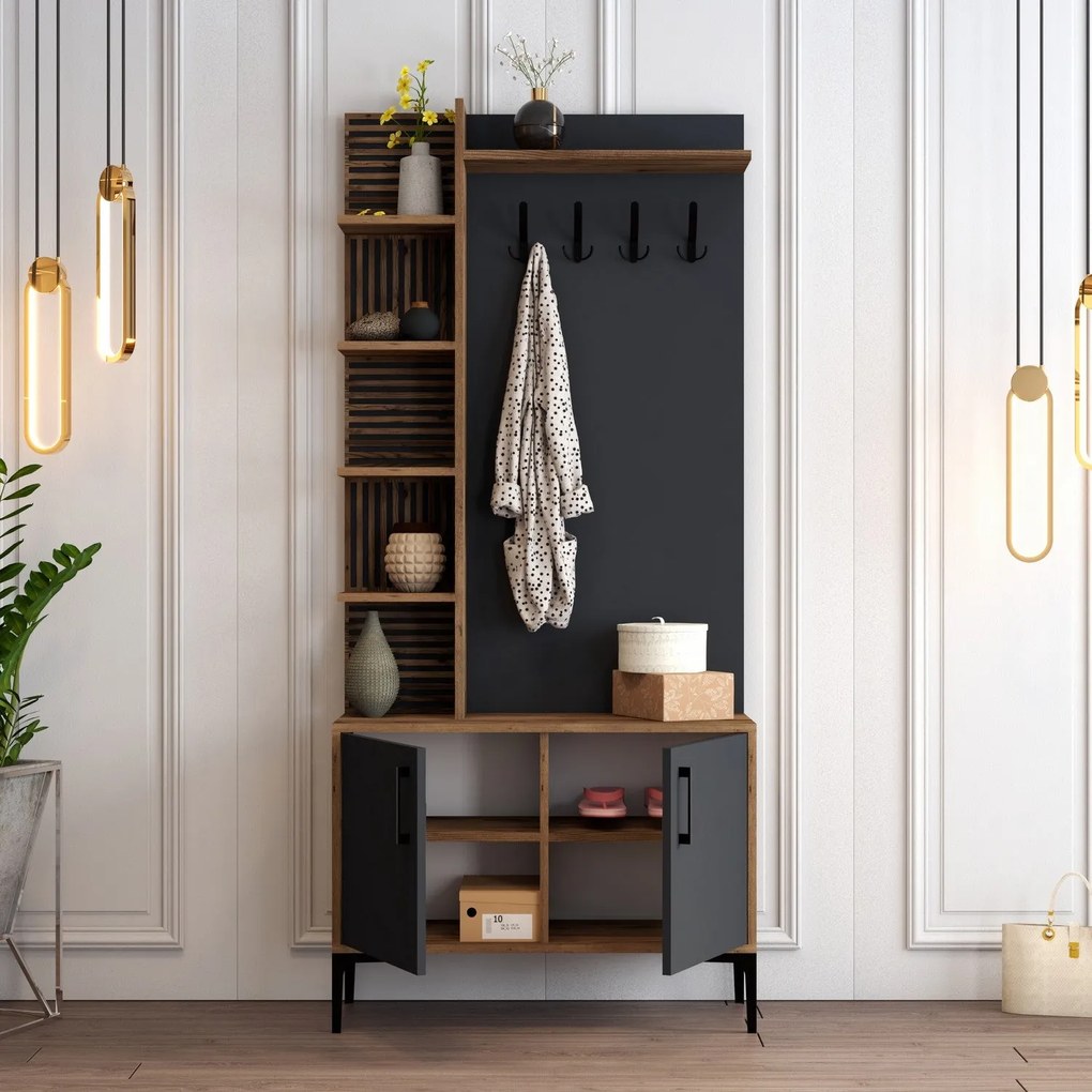 Hall Stand Viyana D – Nogueira Antracite – 90x200x35 cm