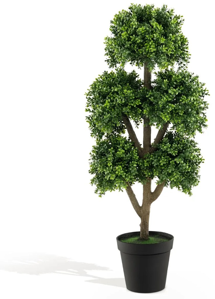 Árvore artificial de 115 cm com vaso com cimento Árvore falsa de 5 copos Decoração de escritório interior e exterior Jardim Pátio Verde