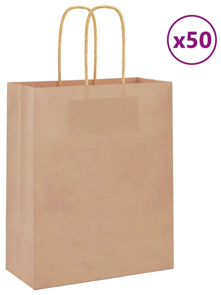 vidaXL Sacos de papel 50 unid com alças castanho 18x8x22 cm