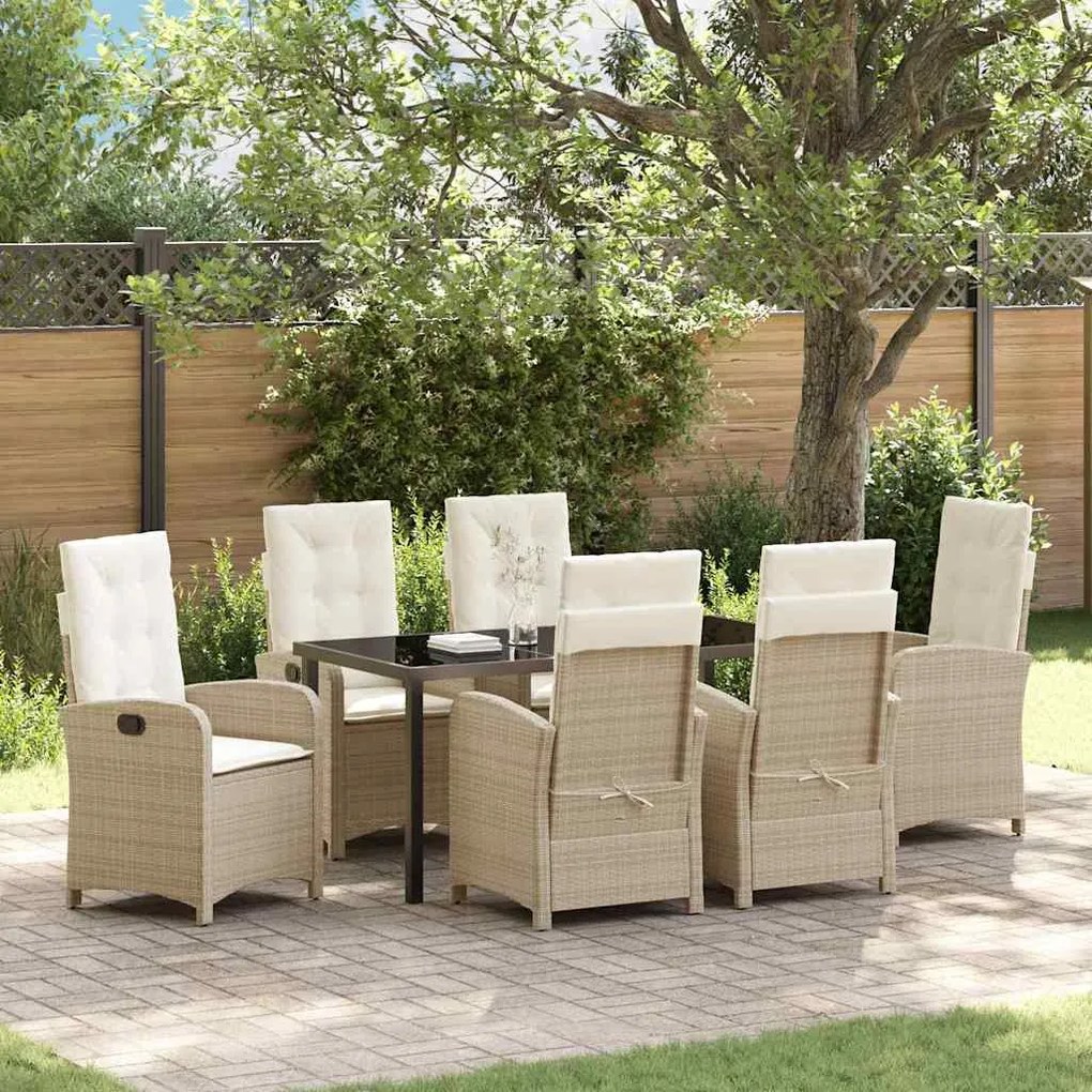 Conjunto de Jantar de Jardim com Almofadas Bege de Rattan Polimérico