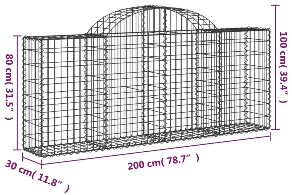 Cestos gabião arqueados 20pcs 200x30x80/100cm ferro galvanizado