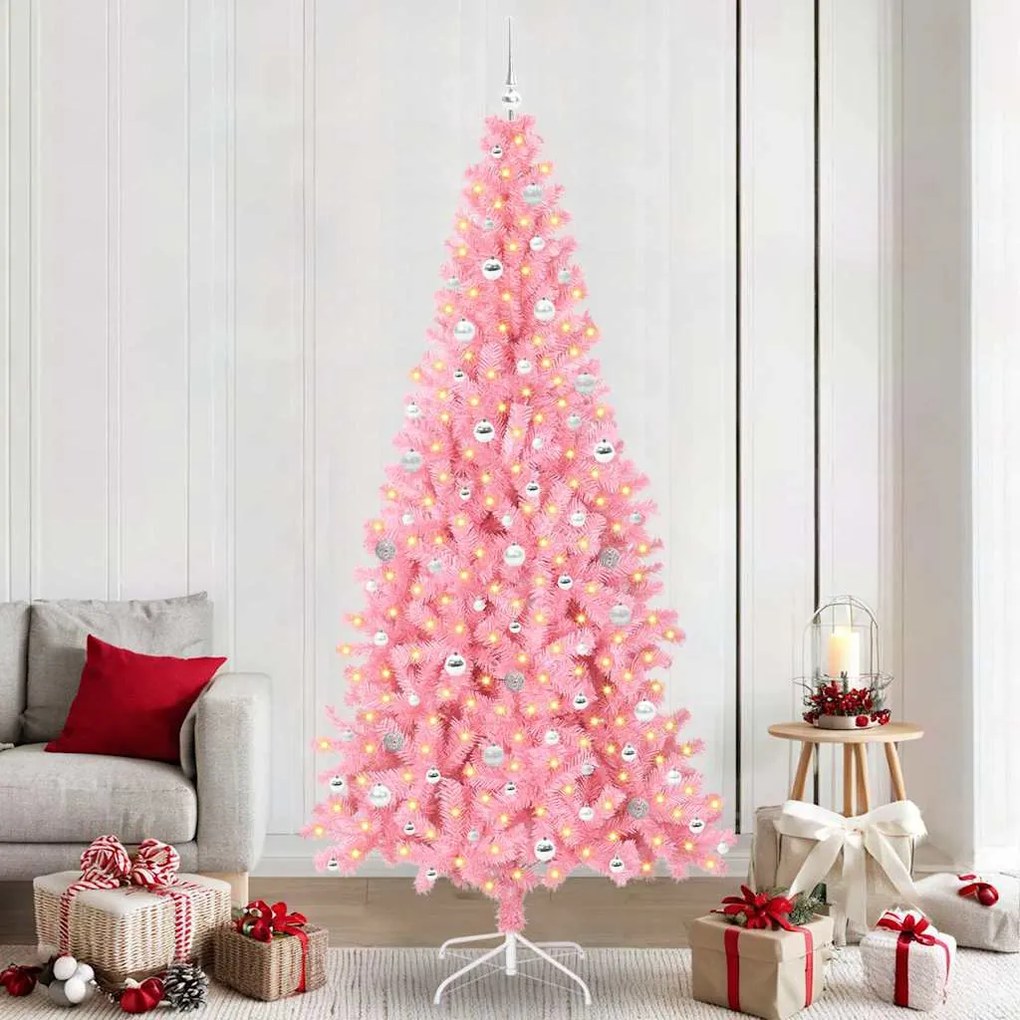 vidaXL Árvore de Natal com 300 LEDs com suporte Rosa 240 cm PVC