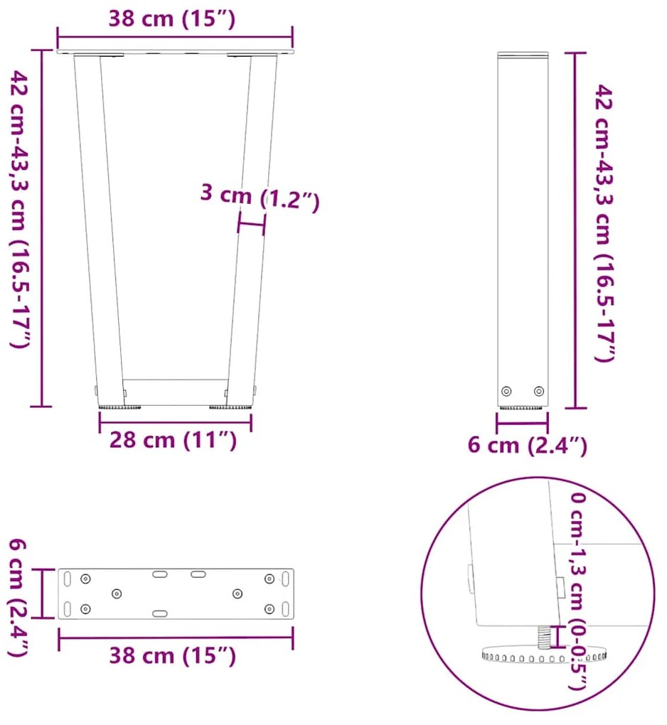 Pés para mesa de centro em formato de V, 2 peças, aço natural, 38 x (4