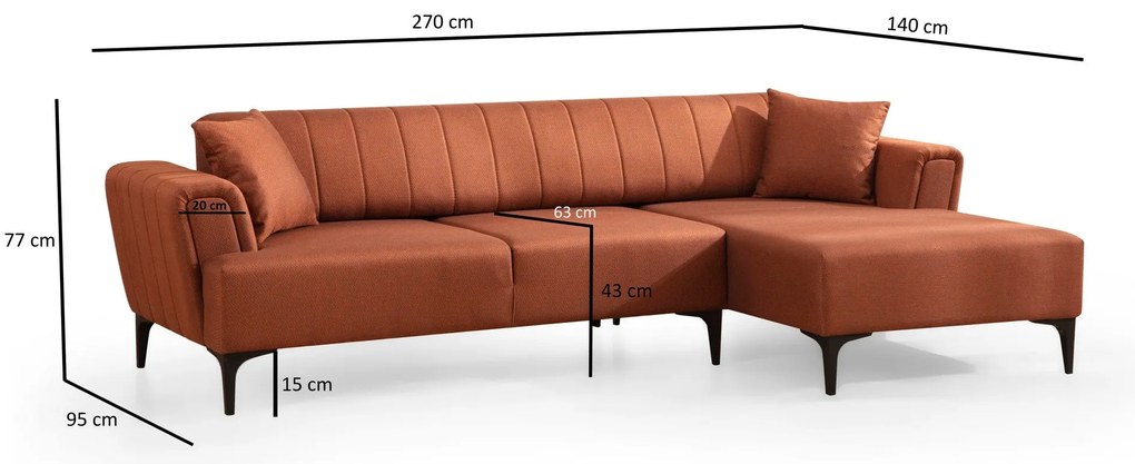 ****  
Sofá-Cama de Canto Hamlet – Vermelho Telha – 270x140 cm

**