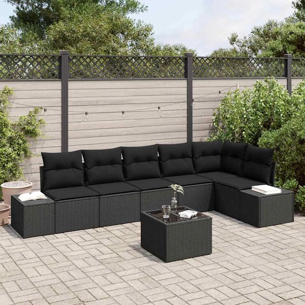 vidaXL Conjunto de Sofá de Jardim com armazenamento Preto vime PE