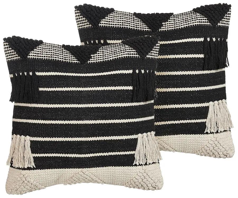 Conjunto de 2 almofadas decorativas de algodão creme e preto 50 x 50 cm CHITTOOR Beliani