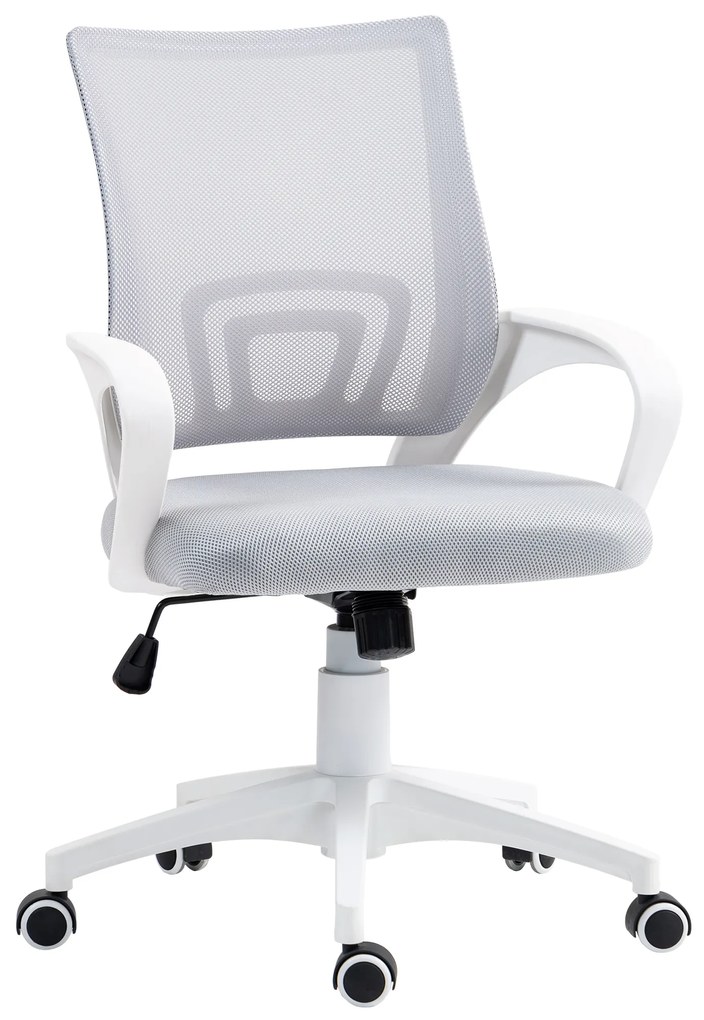 HOMCOM Cadeira para Escritório de Malha Giratória com Altura Ajustável Função Basculante e Apoio para os Braços 57x55x89-109 cm Cinza