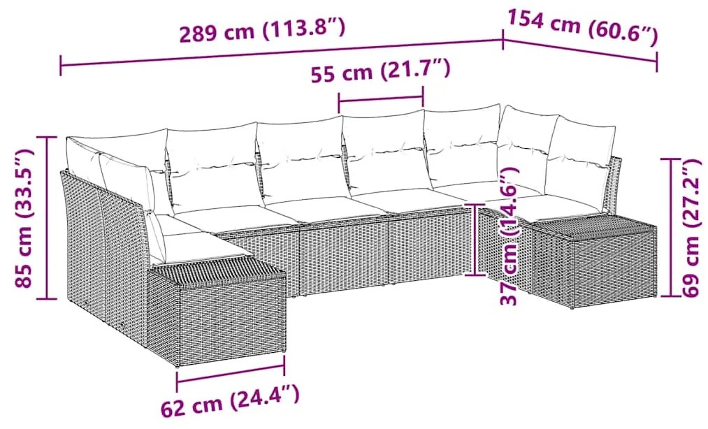 Conjunto de Sofás de Jardim com Almofadas Preto Rattan Polipropileno
