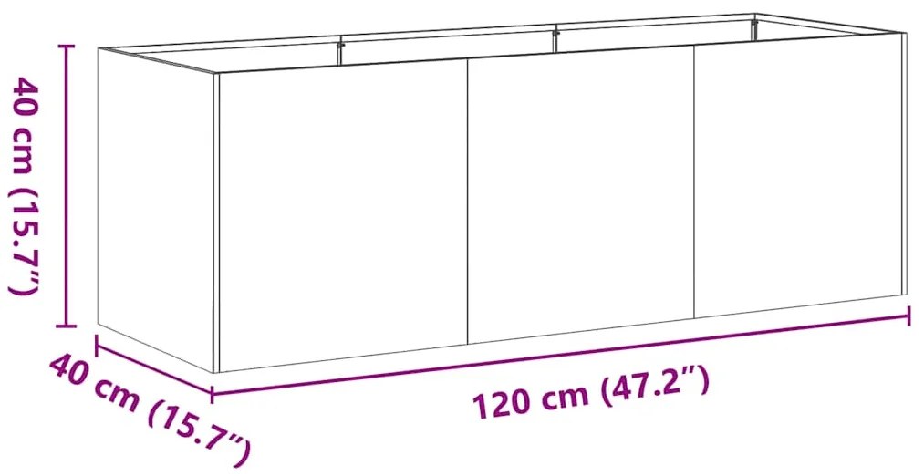 Floreira enferrujada 120x40x40 cm aço resistente