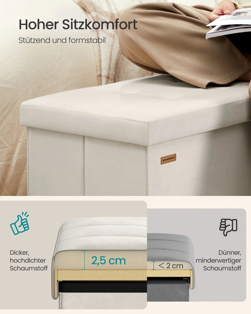 Banco com espaço de arrumação e tampa rebatível 38 x 76 x 38 cm creme