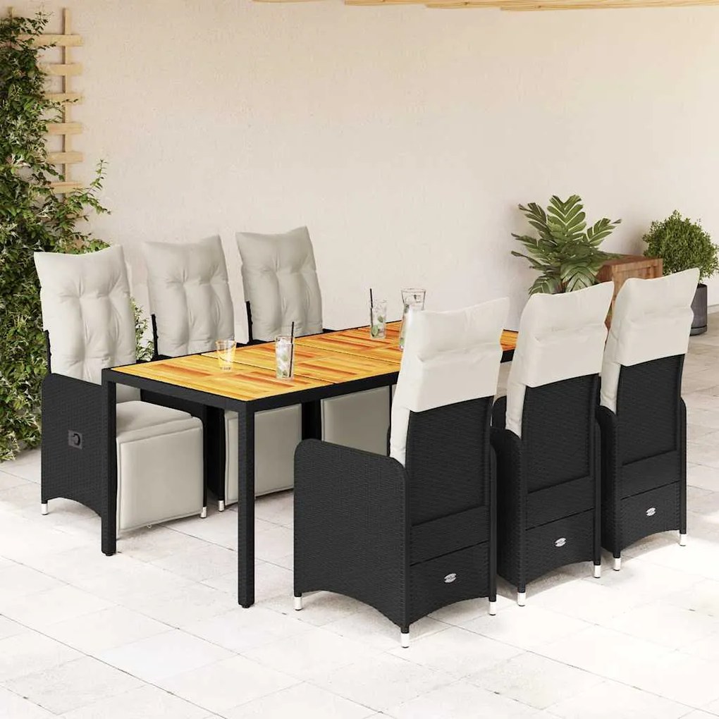 vidaXL 7 pcs conjunto de bistrô p/ jardim c/ almofadões vime PE preto