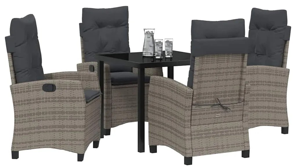 Conjunto de Jantar de Jardim 5 Peças com Almofadas - Rattan Poly Cinza