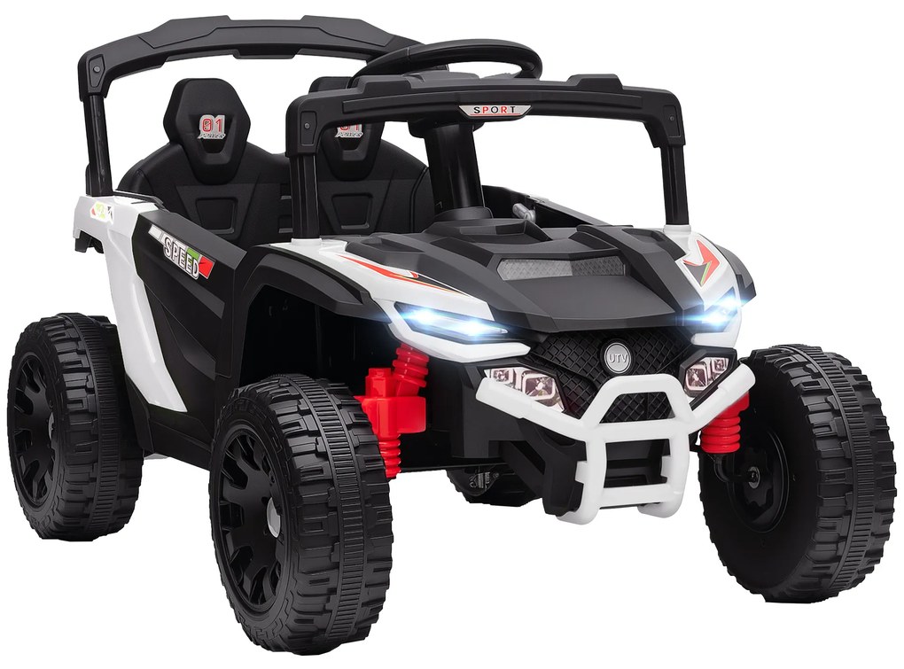 Carro Elétrico para Crianças 12V com 2 Motores Suspensão Traseira Faróis e Música 88x57,5x55,5 cm Branco