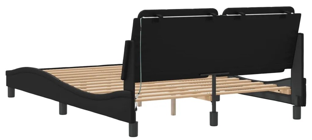 Estrutura de cama c/ luzes LED 140x200cm couro artificial preto