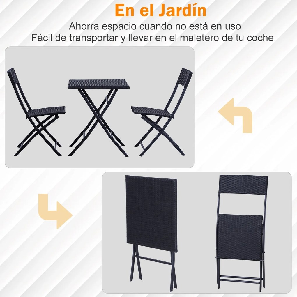 Conjunto de Jardim de Vime 3 peças Dobráveis Jogo de Mesa 60x60x72cm e