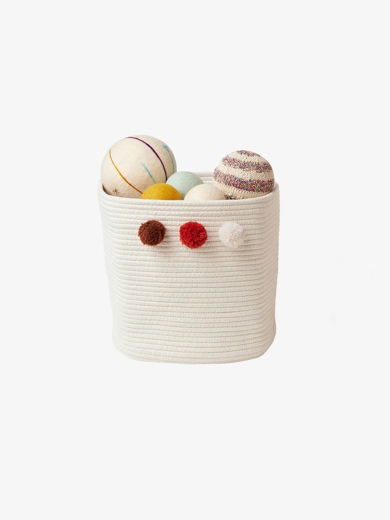 Cesto com pompons castanho medio liso com motivo