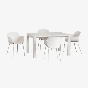 Conjunto De Mesa Retangular 140x100 Cm Arnadine E 4 Cadeiras De Jardim Em Polipropileno E Aço Lynette Gardénia Branco - Sklum