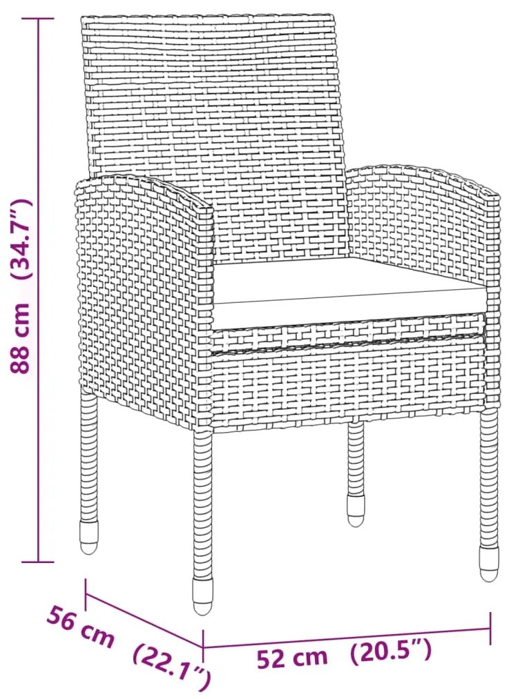 9 pcs Conjunto de jantar p/ exterior vime PE preto