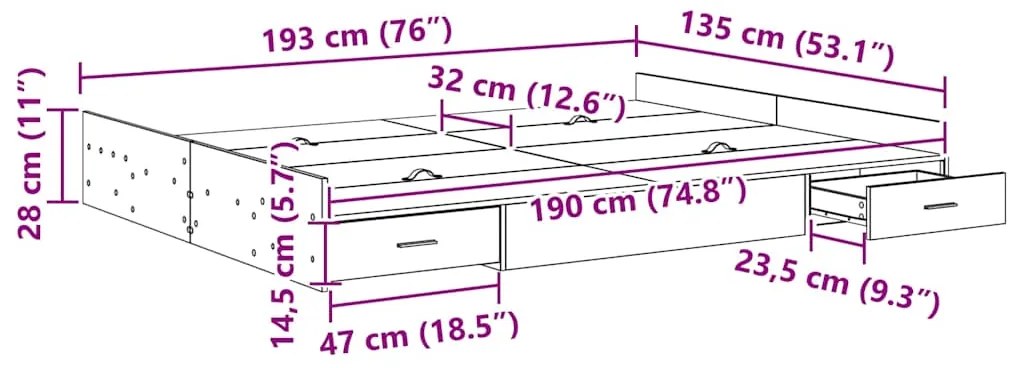 Estrado de cama com arrumação Branco 135 x 190 cm Aglomerado