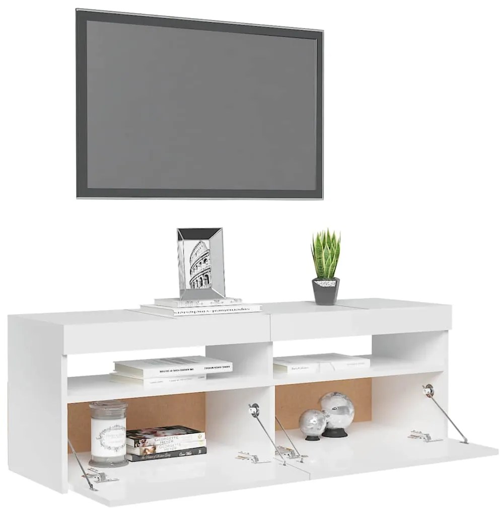 Móvel de TV com luzes LED 120x35x40 cm branco brilhante