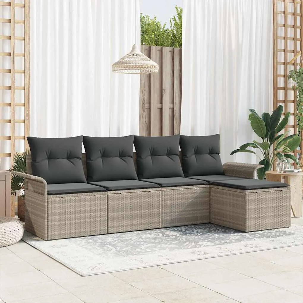 vidaXL Conjunto de Sofá de Jardim 5 Peças com Almofadas Cinza Claro em Rattan Sintético