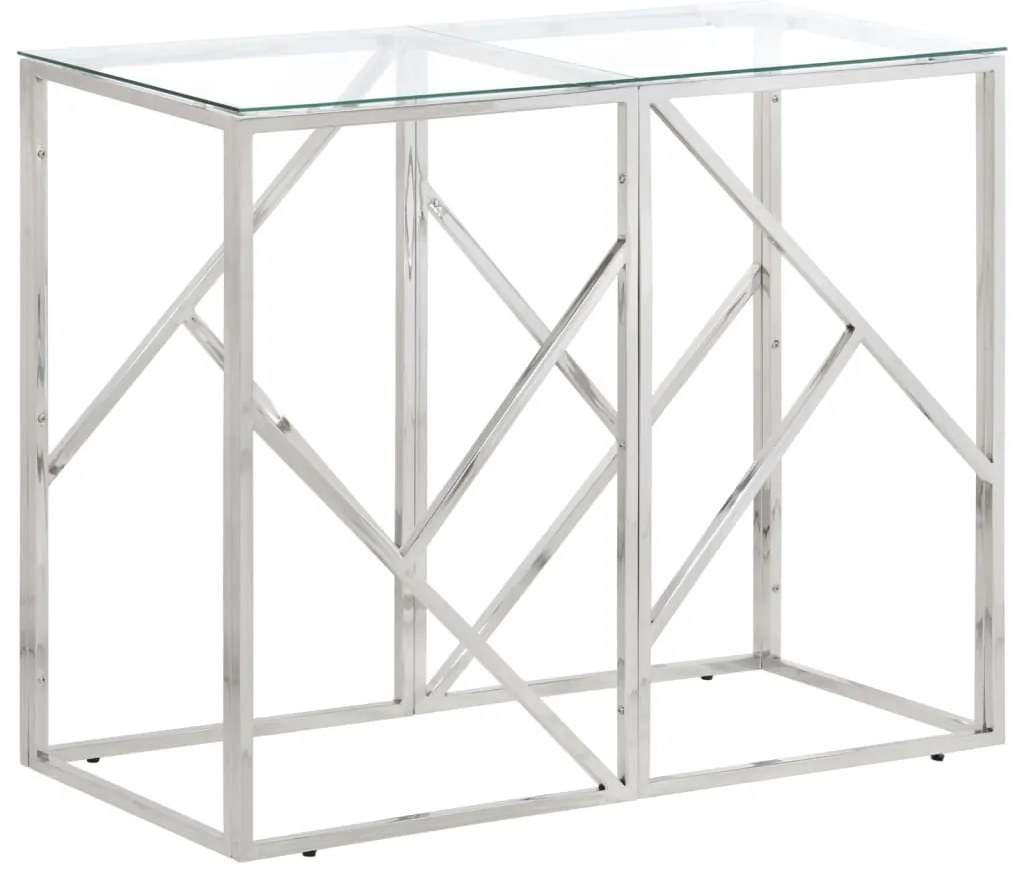 vidaXL Mesa consola aço inoxidável e vidro temperado prateado
