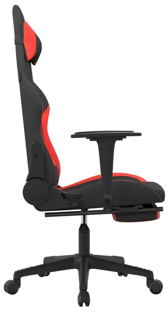 Cadeira Gaming Reclinável com Apoio de Pés em Tecido - Preto e Vermelh